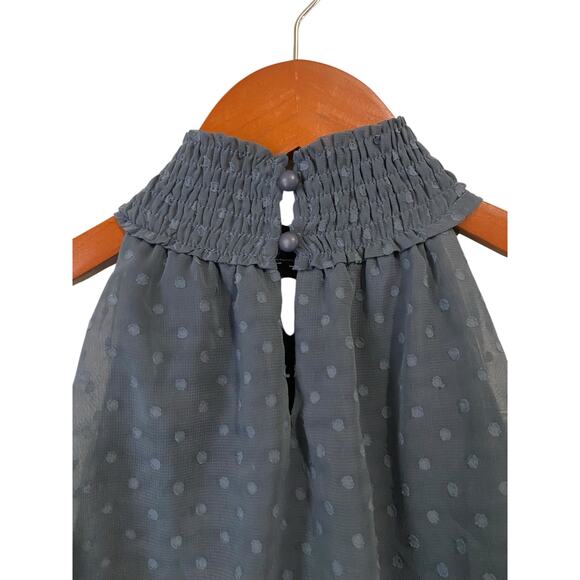 Two Sisters The Label Pip Mini Dress US 6 Ruched Ruffle Blue Polka Dot Cocktail - Picture 10 of 16